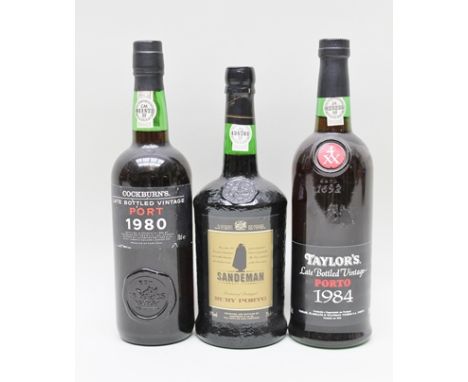TAYLOR'S 4XX 1984 LBV Port, 1 bottle COCKBURN'S 1980 LBV Port, bottled 1985, 1 bottle SANDEMAN Ruby Port, 1 bottle (3) 
