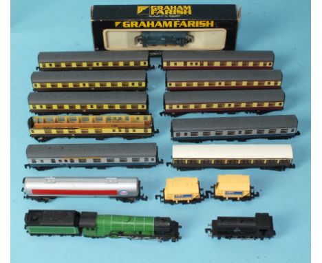 Graham Farish N gauge, No.1007 08 Class BR diesel, boxed, 4-6-2 LNER locomotive and tender, (no box), 0-6-0 tank engine, nine