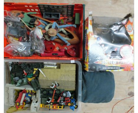 Four Marx Cowboy and Indian toys, with canoe and other accessories, a boxed Doctor Who radio-controlled Dalek and other toys,