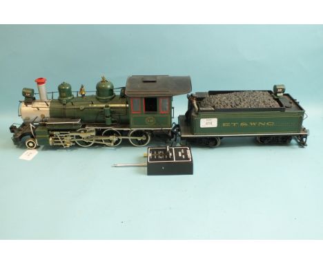 Bachmann G-Scale, American 4-6-0 ET &amp; WNC locomotive and tender RN12, radio-controlled.