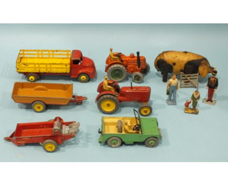 Dinky Supertoys, no.531 Leyland Comet, red/yellow, 301 Field Marshall tractor, other agricultural diecasts, a British made c/