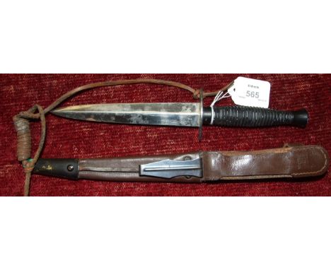 A French Super-Nogent Inox 'Le Commando' fighting knife, with machine-forged steel blade, 16cm, white metal crossguard stampe