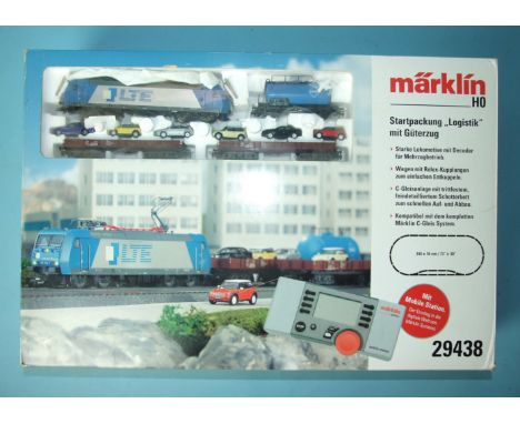 Märklin HO gauge, 29438 "Logistics" Starter Set, comprising LTE pantograph locomotive, three freight cars, control units and 