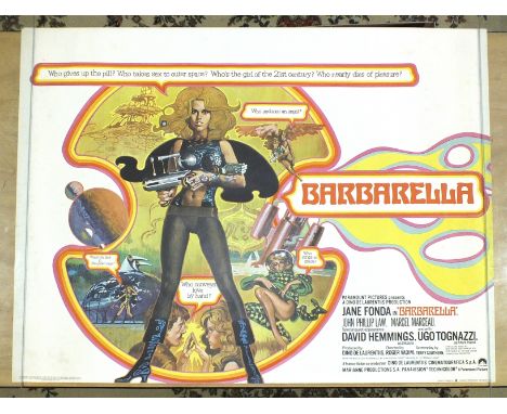 A British quad film poster 'Barbarella', starring Jane Fonda, Marcel Marceau, etc, 76 x 101cm, rolled, (a/f, some foxing, scu