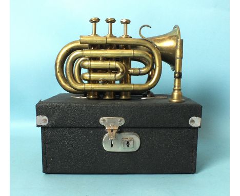 A pocket trumpet by Boosey, "Heley" no.94059, in case.