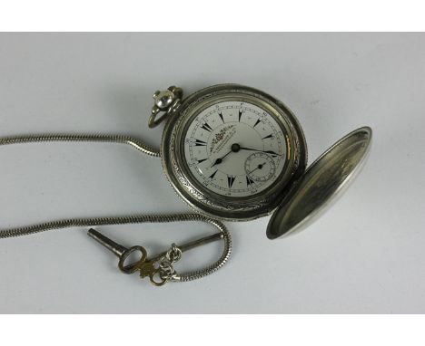 A silver Turkish hunter pocket watch, K. Serkisoff & Co., Constantinople, keywind movement stamped 'Billodes', with fob chain