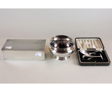 An Edward VIII silver rectangular cigarette box, with engine turned lid, maker Adie Brothers, Birmingham 1936, 17cm; a cased 
