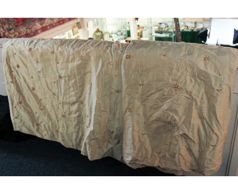 Four silk curtains in cream, fully lined, 190cm wide by 192cm drop