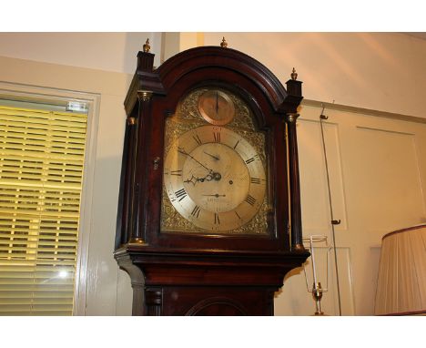 A George III mahogany longcase clock, Thomas de Lasalle London, with brass and silverized signed arch dial with seconds and d