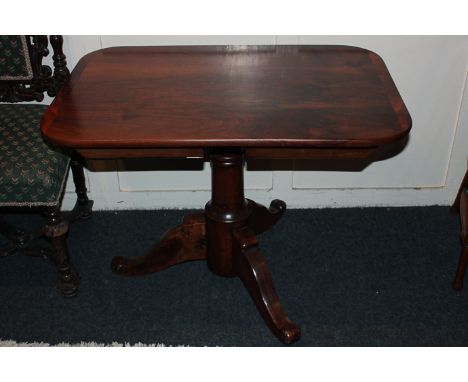 A 19th century continental 'coffee table' with rectangular top and two drawers, on turned column and tripod base,  88cm by 60