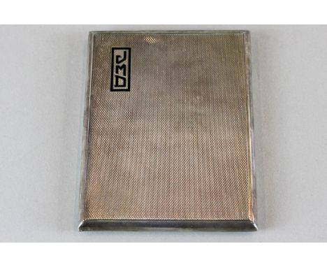 A sliding silver cigarette case, stamped Asprey London 1932, with engine turned decoration and initials JMD, 5oz