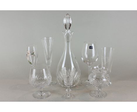 Thomas Webb cut glass drinking glasses including a set of six brandy glasses, Rosenthal wine glasses, champagne flutes, a set