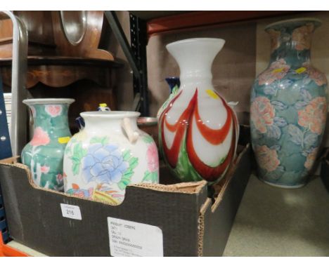 A TRAY OF ASSORTED CERAMIC VASES 