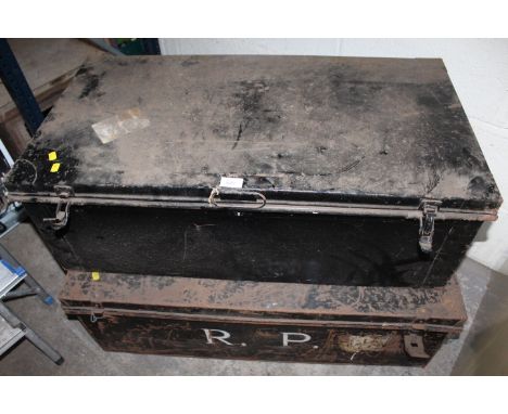 TWO VINTAGE STEEL STORAGE / TRAVEL BOXES
