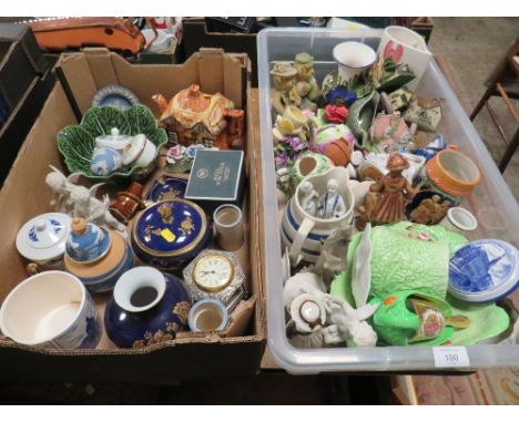 TWO TRAYS OF ASSORTED CERAMICS TO INCLUDE WEDGWOOD BLUE JASPER WARE , ROYAL WORCESTER ETC