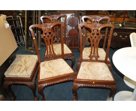 A SET OF FOUR CHIPPENDALE STYLE CHAIRS AND A STOOL (5)