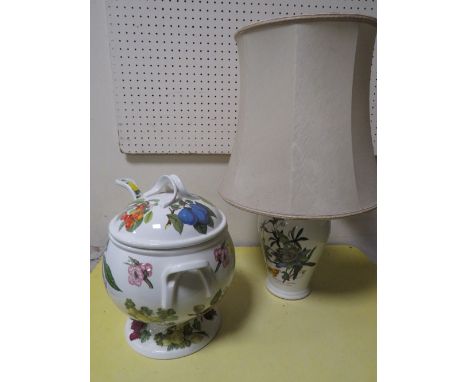 A PORTMEIRION LIDDED SOUP TUREEN TOGETHER WITH LADLE TOGETHER WITH A SIMILAR LAMP BASE (2)