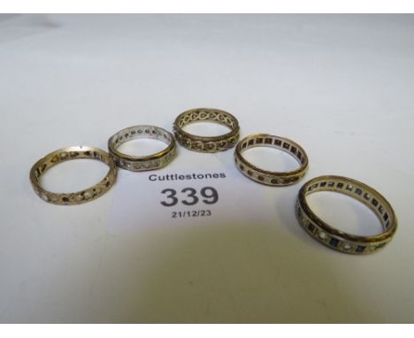 FIVE 9CT GOLD VINTAGE ETERNITY RINGS, APPROX W 14.4 G