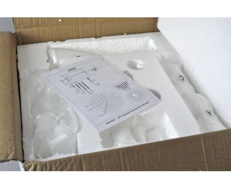 A glass pendant drop and steel new boxed light fitting