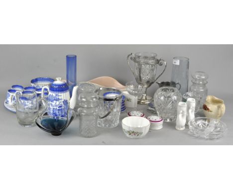 A collection of assorted glassware to include a Copeland Spode tea service. Tallest measures; 23cm. 
