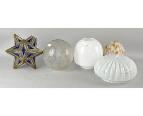 Assorted glass lamp shades, to include a blue and clear glass star shade (50