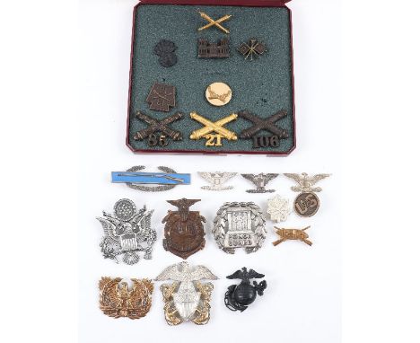 Grouping of American Military Badges &amp; Insignia, consisting of cap badges, collar badges, breast badges, etc. Various per