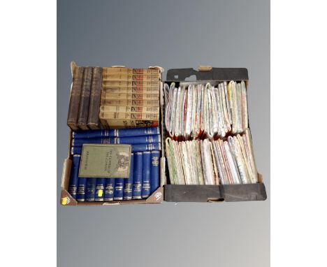 Two boxes containing folded Ordnance Survey maps and books including Dickens, South Africa and the Transvaal War etc.