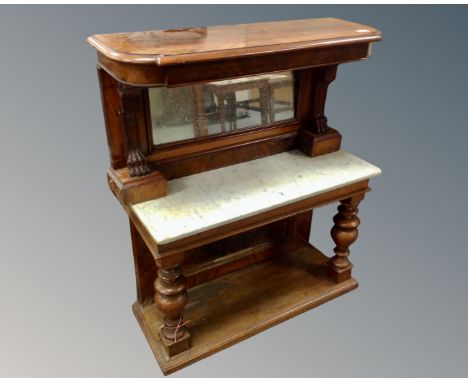 Two antique mahogany low console tables, one with mirrored back. (AF)