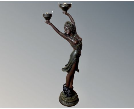 A contemporary Art Deco figural table lamp of a dancer (no shade)