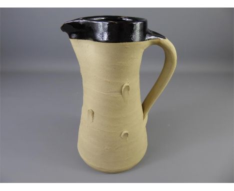 Jeremy Leach (1941-Present) Lowerdown Stoneware Vase, approx 28 cms, tenmoku glaze to the rim, pottery marks and makers seal 