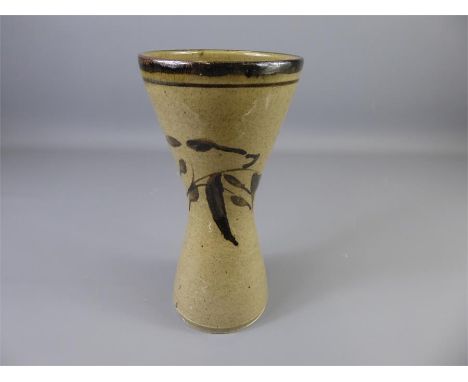 Jeremy Leach (1941-Present) Lowerdown Stoneware Vase, with leaf spray, approx 26 cms, with pottery marks and makers seal to b