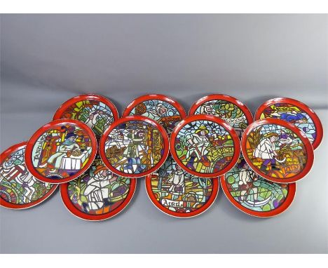 Twelve Poole Pottery Medieval Calendar Plates, designed by Tony Morris, 1975 Issue,January 483/100, Feb 385/1000, March 182/1