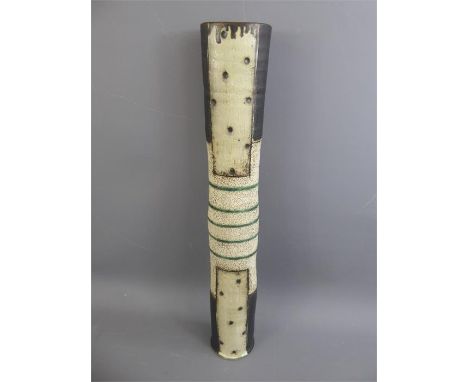 A Contemporary Cylindrical Stoneware Pillar Vase, impressed mark to base, approx 55 cms