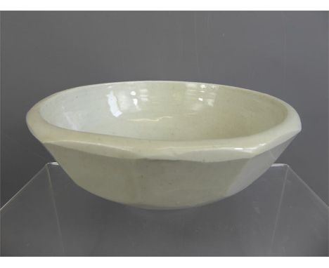 ARR Bernard Leach (1887-1979) Porcelain Bowl with white Nuka glaze, faceted exterior, the bowl incised with foliate decoratio