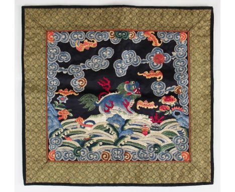 A Chinese silk embroidered rank badge (Buzi), 20th century, likely intended for a Military official of the first or second ra