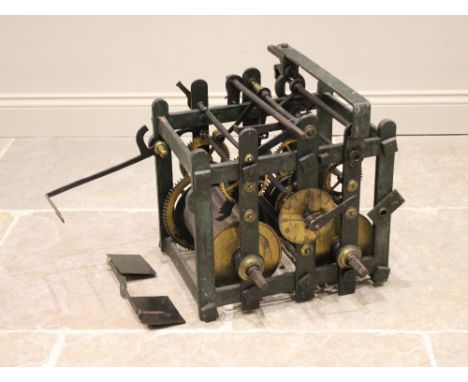 An early 19th century cast iron turret clock movement by 'Francis Pulley, Newington Causeway, 1821', the twin winding barrels