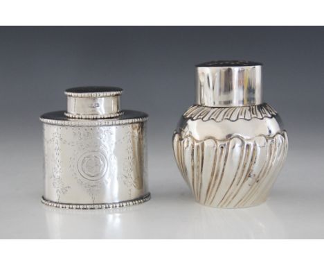 A Victorian silver tea caddy, Josiah Williams & Co, London 1892, of compressed form with fluted decoration, pull off cover, 9