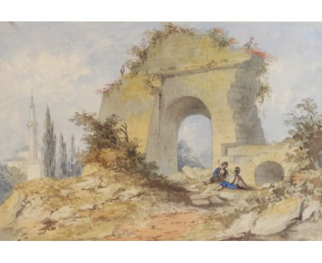 William Page (British, 1794-1872),An architectural capriccio with figures,Watercolour on paper,Unsigned, gallery label verso,