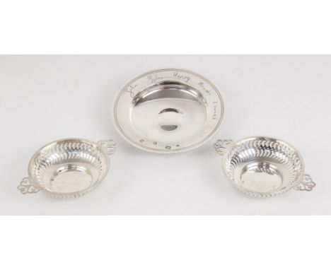 A silver pin dish, William Comyns &amp; Sons Ltd, London 1966, of circular form with engine turned borders and inscriptions t