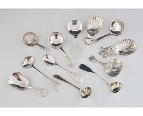A selection of George III and later silver caddy spoons and teaspoons, to include an Irish silver caddy spoon, Kilkenny Desig