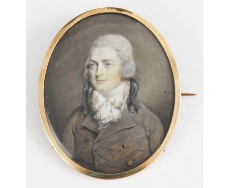 Attributed to Charles Bestland (fl. 1783-1837),Portrait miniature,Watercolour on ivory of a gentleman, with powdered hair, la