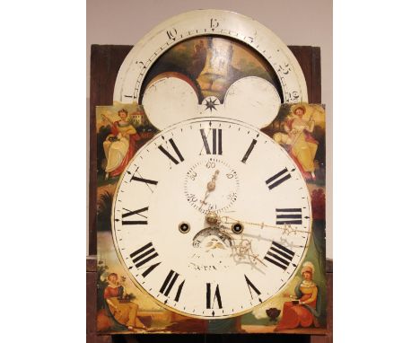 A George III oak and mahogany cased eight day longcase clock, probably John Smith, Wrexham, the broken swan neck pediment abo