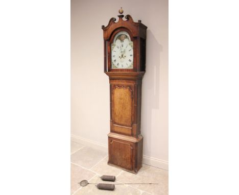 A George III oak and mahogany cross banded eight day longcase clock by Benjamin Peers, Chester (active 1773-1784), the broken