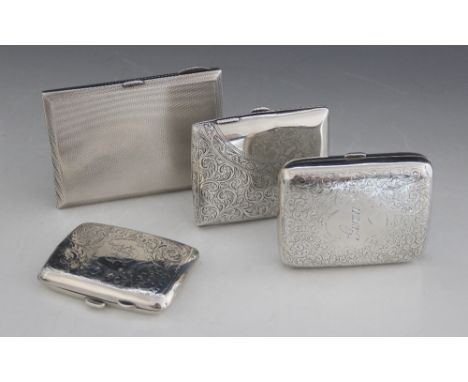 An Art Deco silver cigarette case, Sharman Dermott Neill, Chester 1928, of rectangular faceted form with engine turned detail