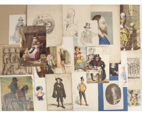 A collection of watercolour sketches and other works on paper, 19th century and later, to include a portrait of a young lady 