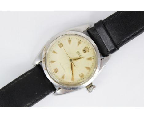 A gentleman's Rolex Oyster Precision stainless steel wristwatch, the engine turned champagne circular dial with Arabic numera