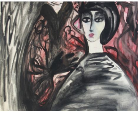 English school (20th century),Portrait of a woman,Watercolour on paper,Unsigned,44.5cm x 55.5cm,Framed and glazed CONDITION R