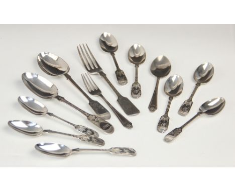A set of six George V fiddle pattern silver teaspoons, C T Maine Ltd, London 1933-34, each with bright cut decoration and mon