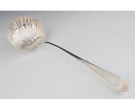 A George III silver ladle, Thomas Evans &amp; George Smith III, London 1770, fluted shell bowl with Old English pattern handl