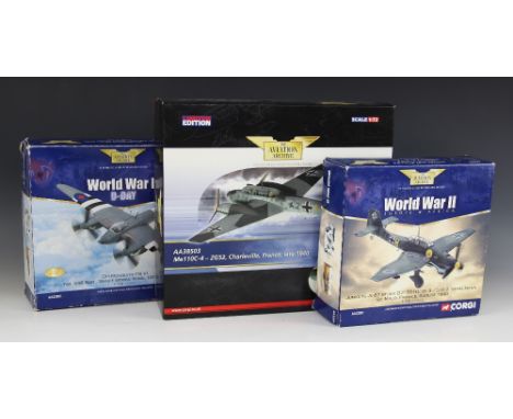 Three boxed Corgi "The Aviation Archive" 1/72 scale die-cast model World War II aircraft, comprising: a limited edition AA385